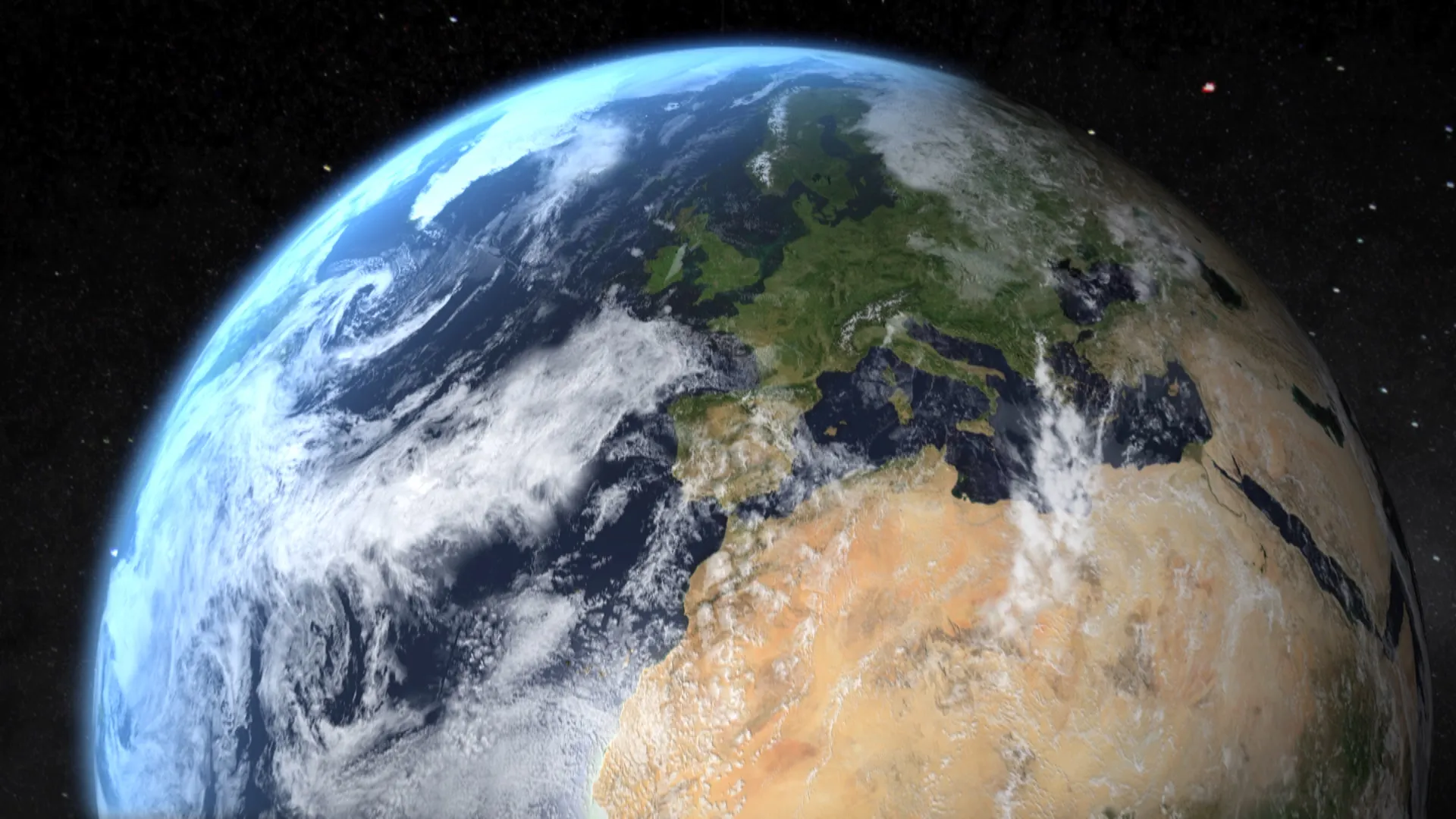 Image of Earth from space, showcasing nature's beauty across parts of Europe, Africa, and the Middle East. The planet's surface reveals diverse landmasses bordered by blue oceans and dotted with white clouds, all set against the vast backdrop of outer space.