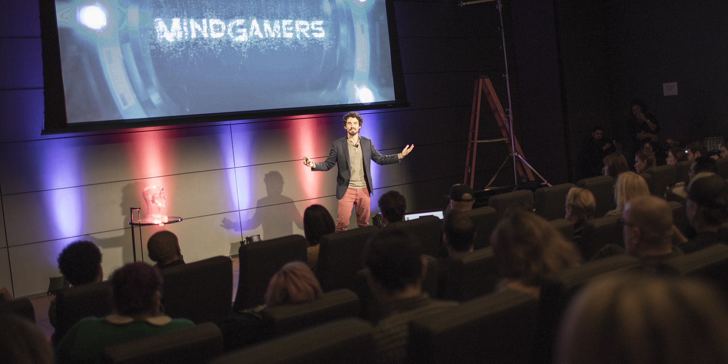 Guest speaker, Mikey Siegel speaks before the audience during the MindGamers: The Experience panel discussion at Red Bull HQ, in Santa Monica, CA, USA on 30 January, 2017.